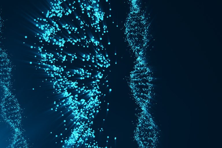 Rotating DNA, Genetic engineering scientific concept, blue tint. 3d rendering