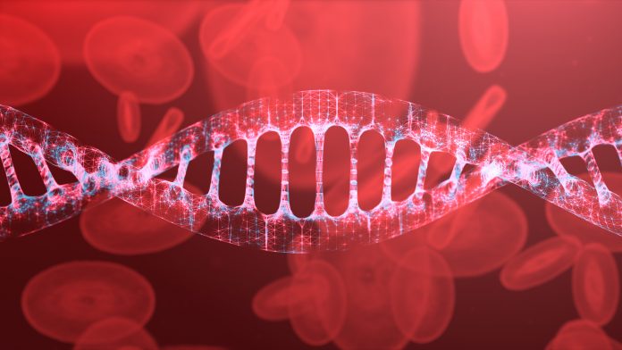 illustration DNA And Blood cell Futuristic digital  design,Abstract background for Business Science and technology