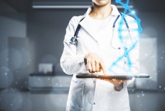 Female doctor dna hologram