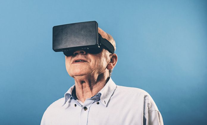 VR glasses gives senior man immersive experience