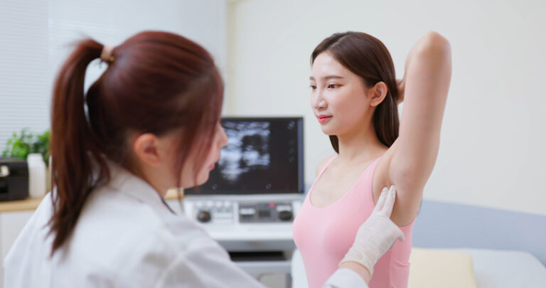 woman lymph armpit examination. Node-Positive Breast Cancer