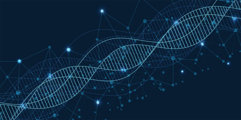 Science template, abstract background with a 3D DNA molecules