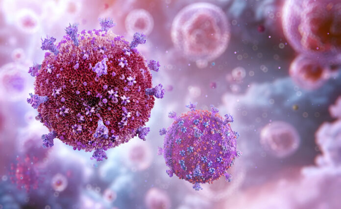 HIV virus particles, illustration