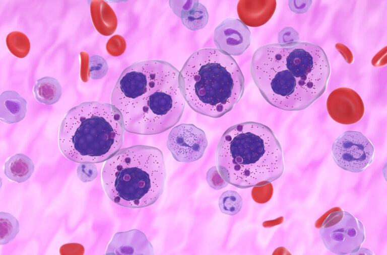 Multiple myeloma cells cluster in the blood flow - isometric view 3d illustration