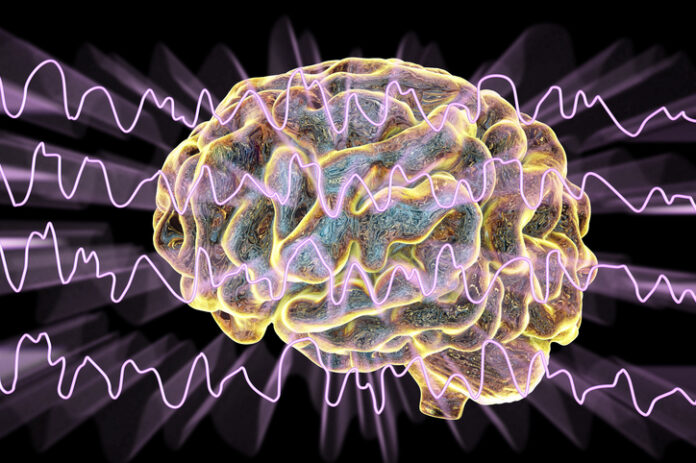 Brain and brain waves during sleep, illustration