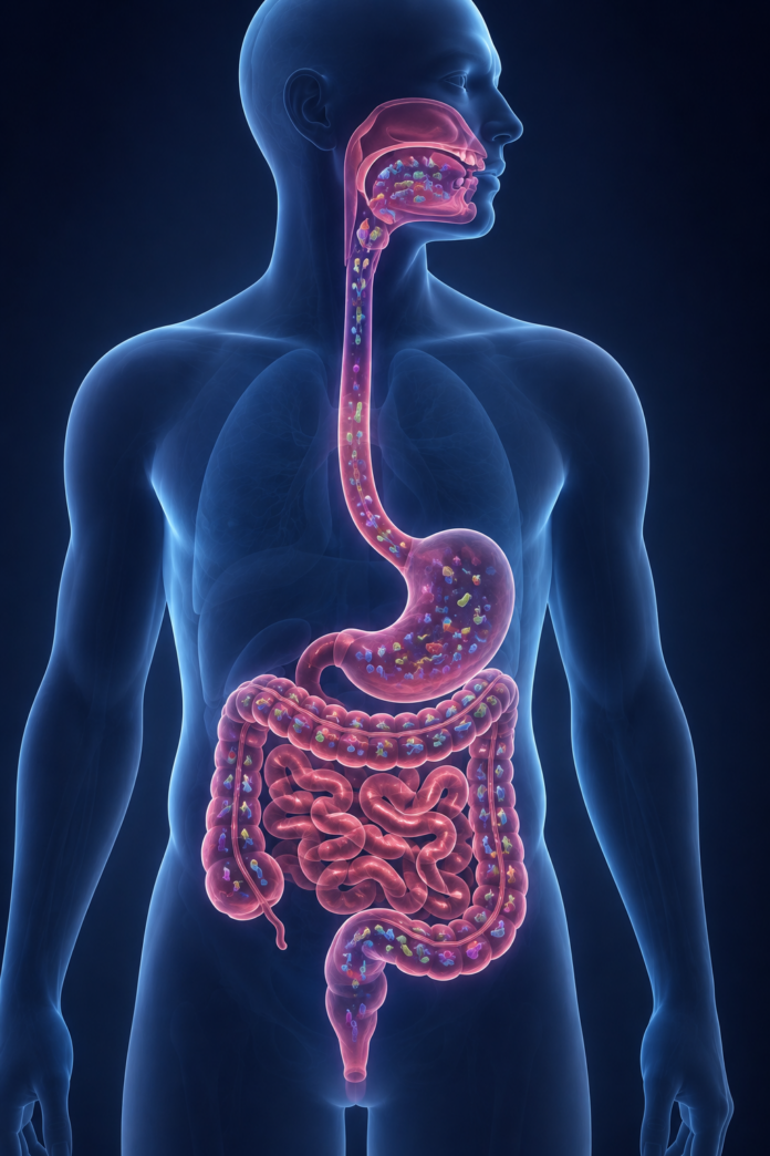 ChatGPT_oral to gut bacterial transmission AI generated image representing oral bacteria moving to the gut